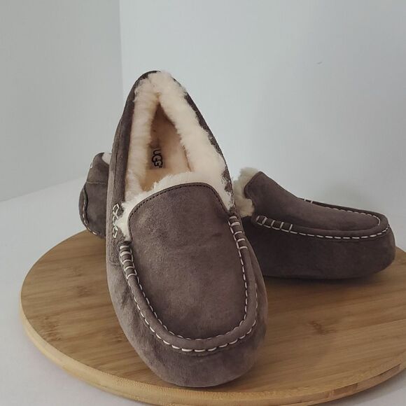 UGG Ansley Slipper Espresso Suede Wool Loafer Moccasin Women US 11 EU 42 New - Picture 1 of 13